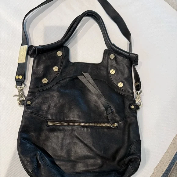 Foley + Corinna Black Leather Shoulder Bag with Silver Accents - Picture 3 of 13